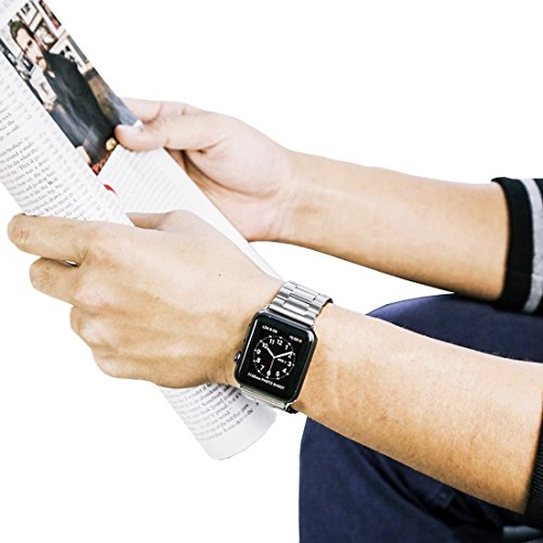 Nicwea Correa de reloj sólida de acero inoxidable metal Apple, broche plegable pulido fino Reemplazo de pulsera iWatch para Apple Watch serie 3/2/1 Sport / Edition 38mm - Plata
