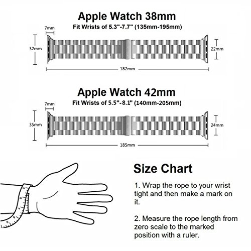 Nicwea Correa de reloj sólida de acero inoxidable metal Apple, broche plegable pulido fino Reemplazo de pulsera iWatch para Apple Watch serie 3/2/1 Sport / Edition 38mm - Plata