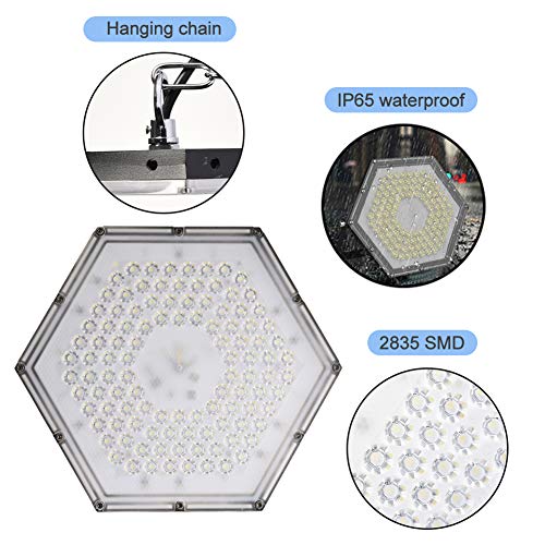 Nido de Abeja LED Iluminación, 100W 9000LM LED Hexágono Regular Lámpara Industrial, Blanco Frío 6000K Lampara Minera Comercial Iluminación Luces Almacén LED Lámpara