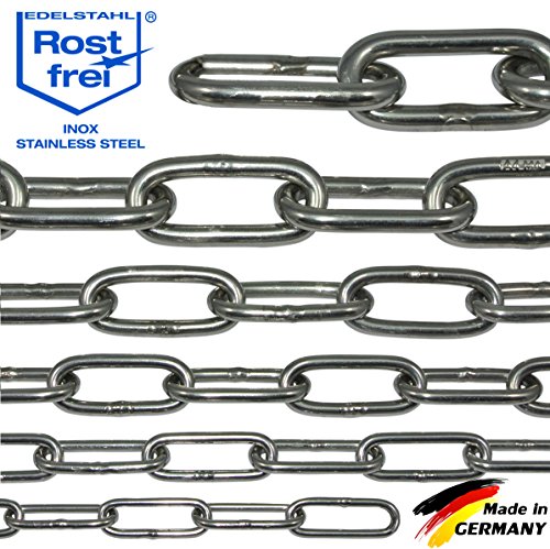 NietFullThings - Cadena de acero inoxidable V4A de 3 metros y 3 mm de grosor, cadena de eslabones largos, DIN 5685, DIN 763, por metros, de acero inoxidable, 3 m