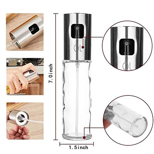 Nifogo Pulverizador Spray Oliva Aceite,Pulverizador de Aceite portátil,100 ML Botella de Cristal con Cepillo de Tubo Extra y Embudo,Ensalada,Pan Hornear,cocinar (2PC)