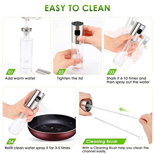 Nifogo Pulverizador Spray Oliva Aceite,Pulverizador de Aceite portátil,100 ML Botella de Cristal con Cepillo de Tubo Extra y Embudo,Ensalada,Pan Hornear,cocinar (2PC)