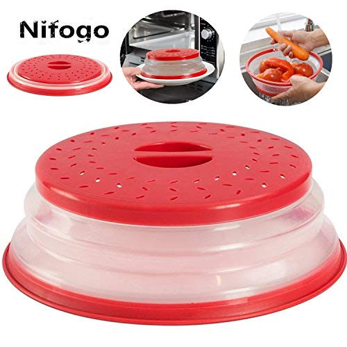 Nifogo Tapa Plegable para Microondas,Tapa microondas Plegable Colador,sin BPA y no tóxico,Salpicaduras,para Lavar Frutas (Rojo)