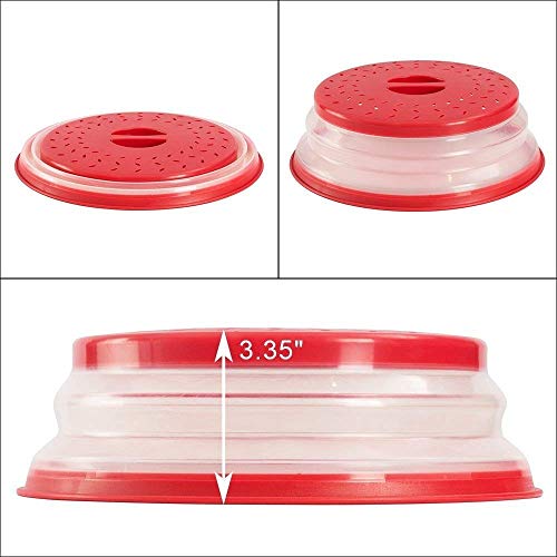 Nifogo Tapa Plegable para Microondas,Tapa microondas Plegable Colador,sin BPA y no tóxico,Salpicaduras,para Lavar Frutas (Rojo)