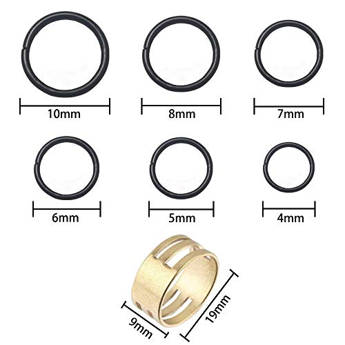 Nigaga - Juego de anillos de salto abiertos de metal superfuertes, 4 mm, 5 mm, 6 mm, 7 mm, 8 mm, 10 mm, con caja y abridor de anillos de salto dorado para hacer joyas y reparar collares (negro)