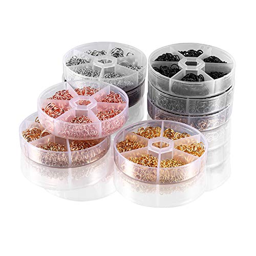 Nigaga - Juego de anillos de salto abiertos de metal superfuertes, 4 mm, 5 mm, 6 mm, 7 mm, 8 mm, 10 mm, con caja y abridor de anillos de salto dorado para hacer joyas y reparar collares (negro)