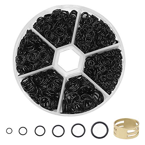 Nigaga - Juego de anillos de salto abiertos de metal superfuertes, 4 mm, 5 mm, 6 mm, 7 mm, 8 mm, 10 mm, con caja y abridor de anillos de salto dorado para hacer joyas y reparar collares (negro)