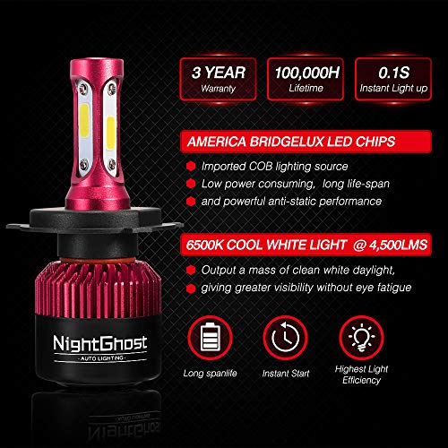 Nightghost 2019 - Juego de bombillas LED para faros delanteros H4 72 W 9000 LM/set 6500 K blanco frío