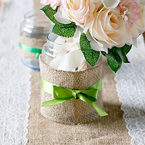 Nikgic Natural de Arpillera Artesanía Cinta Rollo con Encaje Blanco Encaje de Lino Regalo Arreglos Florales, Perfecto para Bodas, Corbatas, Correas, Coronas, Lazos -3m