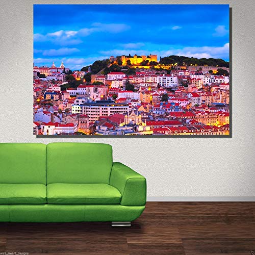 NIMCG Decoración del hogar Paisaje Urbano de Lisboa Paisaje Lienzo Pintura Vista de la Ciudad Arte de la Pared Imágenes para la Sala de Estar 30x45 cm (sin Marco)