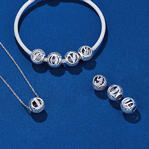 NINGAN Abalorios Charms Colgantes de Alfabeto Cuentas Plata de Ley 925 con Circonita cúbica Transparente Compatible con Pulsera Pandora & Europeo, Charms de Letra para Mujer Niña (Letra M)