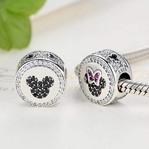 NINGAN Disney, Mickey & Minnie Love, Abalorio de Plata de Ley 925 con Encanto Transparente, Compatible con Pulseras y Otras Pulseras de Abalorios Europeas (Minnie)