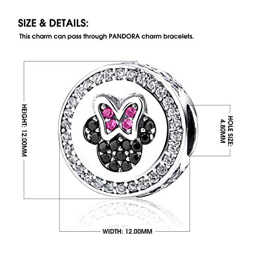NINGAN Disney, Mickey & Minnie Love, Abalorio de Plata de Ley 925 con Encanto Transparente, Compatible con Pulseras y Otras Pulseras de Abalorios Europeas (Minnie)
