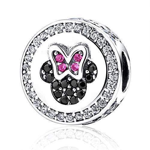 NINGAN Disney, Mickey & Minnie Love, Abalorio de Plata de Ley 925 con Encanto Transparente, Compatible con Pulseras y Otras Pulseras de Abalorios Europeas (Minnie)