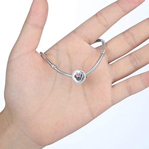 NINGAN Disney, Mickey & Minnie Love, Abalorio de Plata de Ley 925 con Encanto Transparente, Compatible con Pulseras y Otras Pulseras de Abalorios Europeas (Minnie)