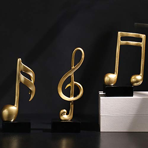 NingdeCK 3 notas musicales, resina, nota de música dorada, estatua, escultura, manualidades, decoración para el hogar, oficina, decoración, No nulo, como se muestra en la imagen, 3 piezas