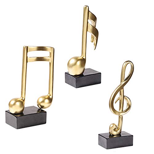NingdeCK 3 notas musicales, resina, nota de música dorada, estatua, escultura, manualidades, decoración para el hogar, oficina, decoración, No nulo, como se muestra en la imagen, 3 piezas