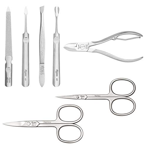 Nippes Solingen - Set de manicura (4 piezas, acero inoxidable y sin níquel, estuche de piel de vacuno con cierre de hebilla, Nippes Premium Line), color negro