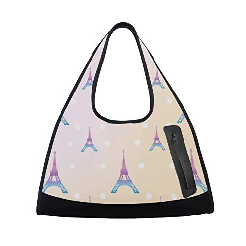 NISENASU Bolsa de Deporte,Patrón de la Torre Eiffel en Pastel,Nuevos Sports Duffels Raqueta de Tenis Mochila bádminton Paquetes de Viaje Cortos Bolso de Hombro portátil（20×6.7×18.5 in）