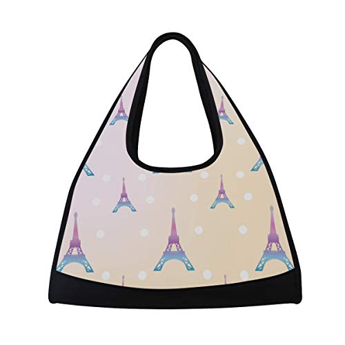 NISENASU Bolsa de Deporte,Patrón de la Torre Eiffel en Pastel,Nuevos Sports Duffels Raqueta de Tenis Mochila bádminton Paquetes de Viaje Cortos Bolso de Hombro portátil（20×6.7×18.5 in）