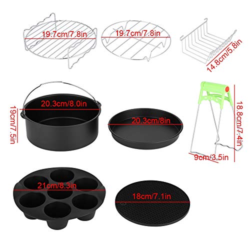 NITRIP Accesorios de freidora de Aire de Acero Inoxidable 8in Negro + Plata 8pcs Juego de Piezas de Kit Soporte de Metal Brocheta Barrel Cake Barrel