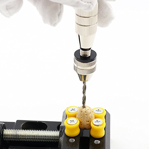 NIUPIKA - Kit de brocas de mano pequeño con brocas de torsión, agujeros de perla, kit de herramientas con herramientas accesorios de mini banco para joyería de nogal y reloj nuclear tallado