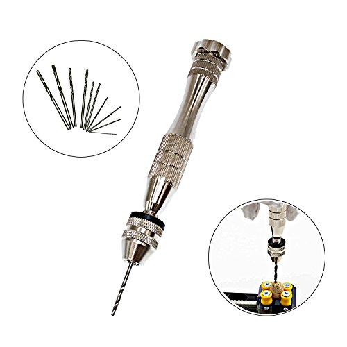 NIUPIKA - Kit de brocas de mano pequeño con brocas de torsión, agujeros de perla, kit de herramientas con herramientas accesorios de mini banco para joyería de nogal y reloj nuclear tallado