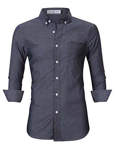 N/J - Camisa de manga larga para hombre de color sólido para negocios, informal, profesional, sin plancha.
