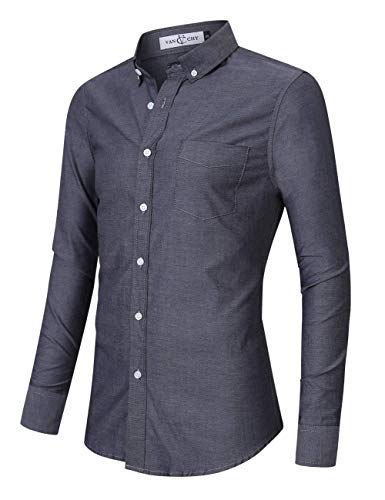 N/J - Camisa de manga larga para hombre de color sólido para negocios, informal, profesional, sin plancha.