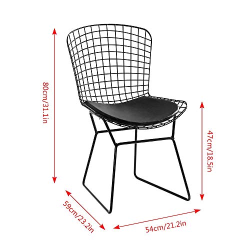 NMDD Set mit 2 Schwarzen Harry Bertoia Style Beistellstühlen aus Draht mit Lederkissen für Das Esszimmer Coffee Shop Restaurant Simple Industrial Design Accent Chair