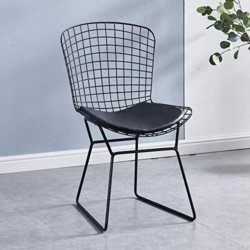 NMDD Set mit 2 Schwarzen Harry Bertoia Style Beistellstühlen aus Draht mit Lederkissen für Das Esszimmer Coffee Shop Restaurant Simple Industrial Design Accent Chair