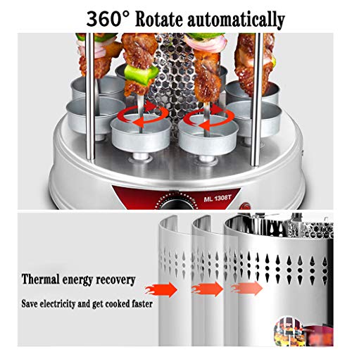 NO BRAND Asador de Vertical Giratorio 1350W, Barbacoa Electrica Multifunción Horno Giratorio Sin Humo Shawarma Parrilla de Barbacoa para Uso Doméstico Horno Asador Infrarrojo - 8/10 Brochetas