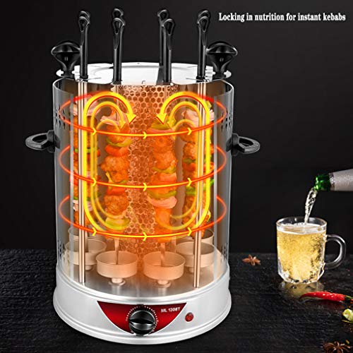 NO BRAND Asador de Vertical Giratorio 1350W, Barbacoa Electrica Multifunción Horno Giratorio Sin Humo Shawarma Parrilla de Barbacoa para Uso Doméstico Horno Asador Infrarrojo - 8/10 Brochetas