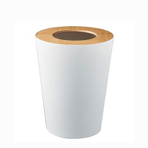 NO BRAND La Basura Puede Helada De Madera Cubierta De Residuos Titular Cubo De Baño O Limpieza con Herramienta 7L Cilindro Cubierta De Madera Helada Papelera Negro Blanco (Color : White)