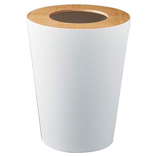 NO BRAND La Basura Puede Helada De Madera Cubierta De Residuos Titular Cubo De Baño O Limpieza con Herramienta 7L Cilindro Cubierta De Madera Helada Papelera Negro Blanco (Color : White)