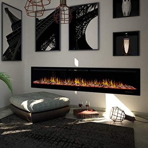 Noble Flame Paris 920 (92 cm/36 ”) - Chimenea Eléctrica Chimenea de Pared Estufa Chimenea - Montaje en Pared Mando a Distancia - 14,5 cm Profundidad - - Negro
