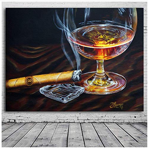 NOBRAND Arte de la Pared Pintura de Cavas Copas de Vino Pintura de cigarros Arte de la Pared Decoración para el hogar Paneles Poster Imágenes para la decoración de la Sala de Estar 60x90cm sin Marco