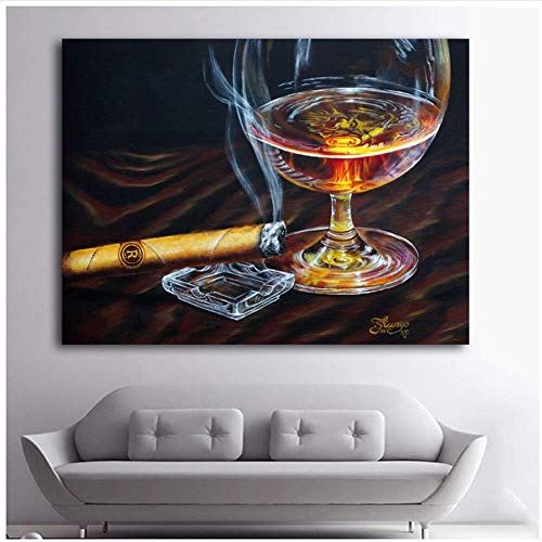 NOBRAND Arte de la Pared Pintura de Cavas Copas de Vino Pintura de cigarros Arte de la Pared Decoración para el hogar Paneles Poster Imágenes para la decoración de la Sala de Estar 60x90cm sin Marco