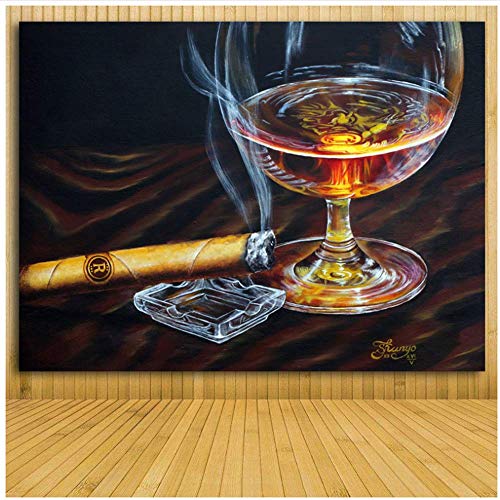 NOBRAND Arte de la Pared Pintura de Cavas Copas de Vino Pintura de cigarros Arte de la Pared Decoración para el hogar Paneles Poster Imágenes para la decoración de la Sala de Estar 60x90cm sin Marco
