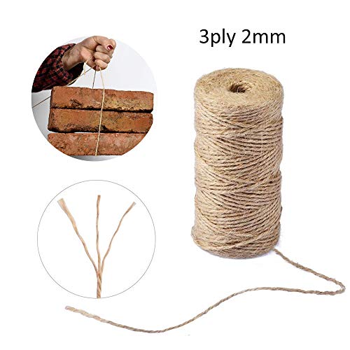 NOBRAND Cuerda de Cáñamo, 3 Rollos/2mm de Cuerda de Yute Natural, para Jardinería, Regalo, Artes, Jarrones, Floristería, Libros, Scrapbooking Artesanal de Bricolaje Floral, Empaquetar Decoración
