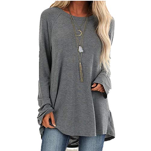 NOBRAND Otoño Cuello Redondo Manga Larga Top Camiseta Mujer Gris gris S