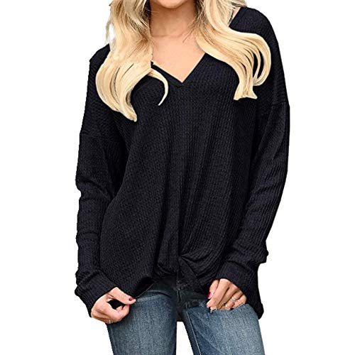 NOBRAND Otoño e Invierno Camiseta para mujer trenzada Negro Negro ( S