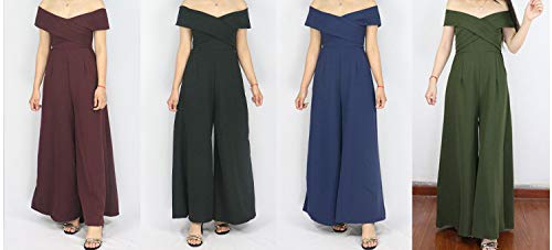 NOBRAND Pantalones Off-Hombro Palabra Vestido de Hombro Pantalones de las Mujeres de Verano Ancho de Pierna Mono de las Mujeres Morado Morado ( S