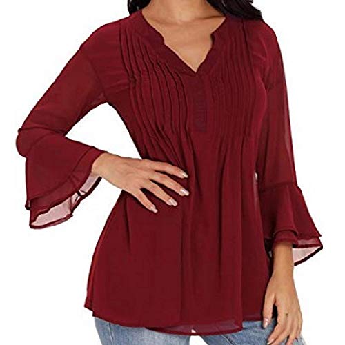 NOBRAND Primavera y Otoño Camiseta de manga larga para mujer Rojo rosso S