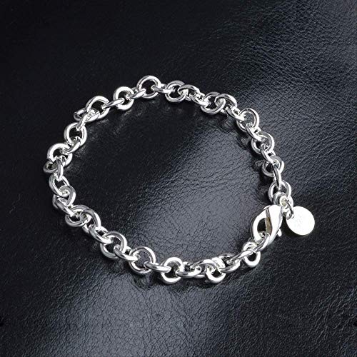 Nobrand Venta Al por Mayor Personalidad Moda OL Mujer Niña Fiesta Regalo Plata Círculo Cadena Gruesa 925 Plata Esterlina Sello Pulsera 19 Cm