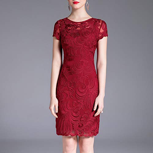 NOBRAND Vestido de verano para mujer, vestido de madres de mediana edad, falda de mujer europea y americana Rojo Vino Tinto 48