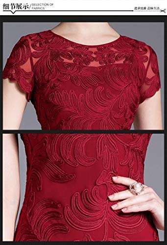 NOBRAND Vestido de verano para mujer, vestido de madres de mediana edad, falda de mujer europea y americana Rojo Vino Tinto 48