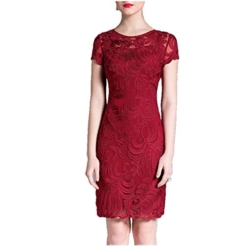 NOBRAND Vestido de verano para mujer, vestido de madres de mediana edad, falda de mujer europea y americana Rojo Vino Tinto 48