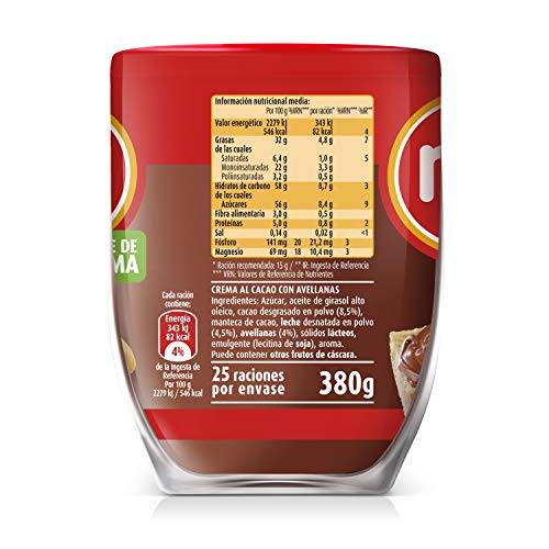 Nocilla Original: crema de cacao natural con avellanas - Sin aceite de palma - 3 Envases de vidrio reutilizable de 380 gramos - (Total 1.140gr)