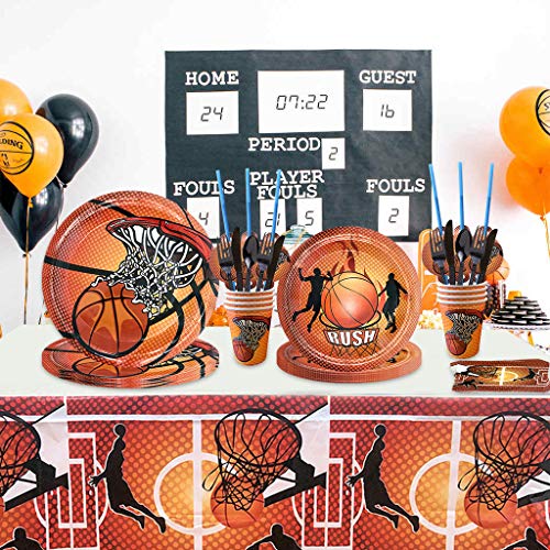 Noe 73 piezas Fiesta de baloncesto para niños, cumpleaños, baloncesto, vajilla de cartón, deporte, temática de cumpleaños, juego con platos, servilletas, vasos, etc. Decoración para 8 personas